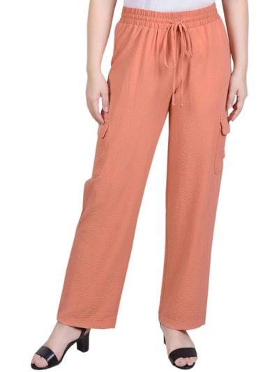 Shop Ny Collection Petites Womens Slub Utiliy Cargo Pants In Pink