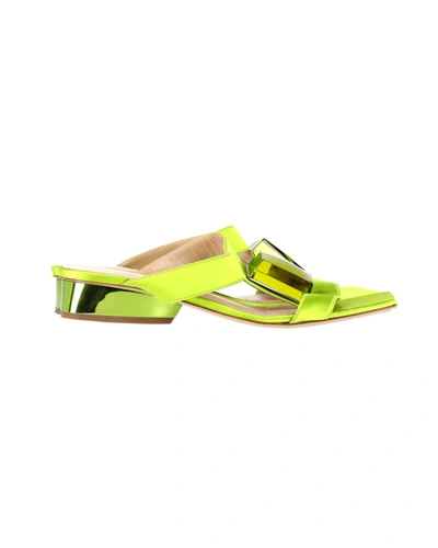 Shop Paul Andrew Cube Slides In Green Satin