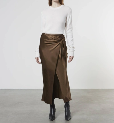 Shop Enza Costa Satin Wrap Skirt In Saddle Brown In Multi