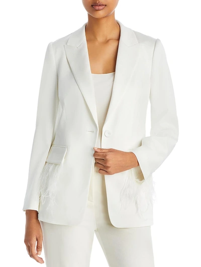 Shop Kobi Halperin Womens Satin Feathers One-button Blazer In White