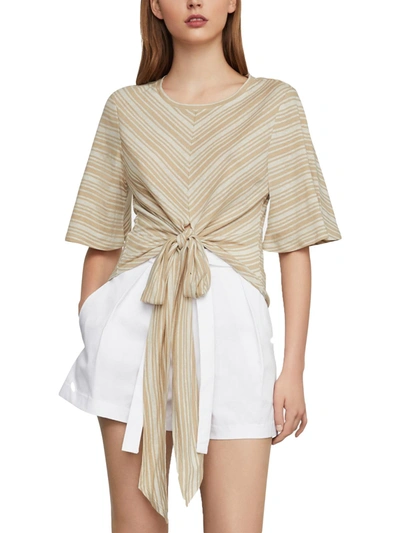 Shop Bcbgmaxazria Womens Linen Blend Striped Knit Top In Beige