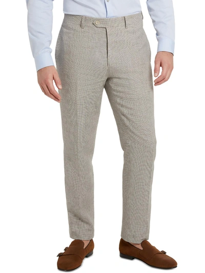 Shop Tallia Mens Linen Houndstooth Suit Pants In Beige