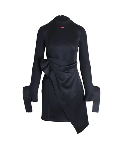 Shop Off-white Jersey Wrap Mini Dress In Black Polyamide
