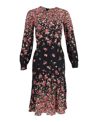 Shop Michael Kors Ombre Floral Drop-waist Dress In Black And Pink Silk In Multi