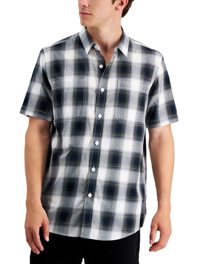 Shop Sun + Stone Devon Mens Cotton Plaid Button-down Shirt In Grey