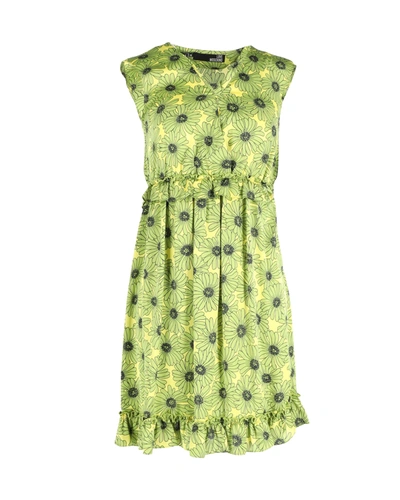 Shop Love Moschino Ruffled Floral Dress In Green Silk