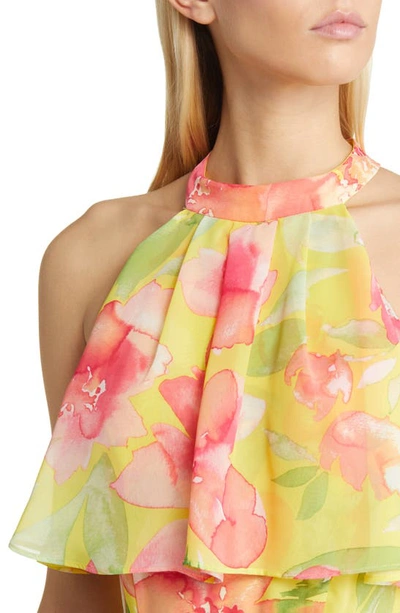 Shop Eliza J Floral Halter Neck High-low Dress In Yellow