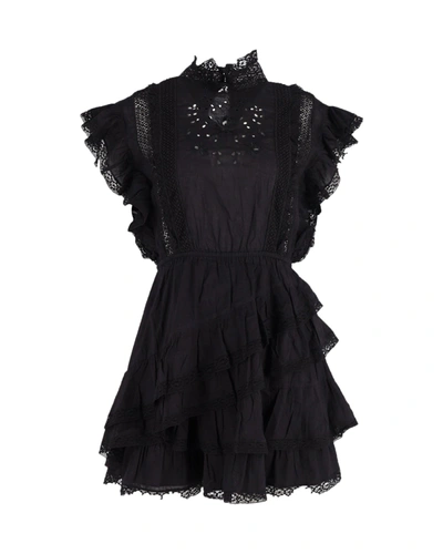 Shop Ulla Johnson Ruffled Mini Dress In Black Cotton