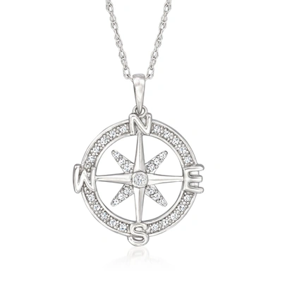 Ross-simons Diamond Compass Pendant Necklace In Sterling Silver In Multi