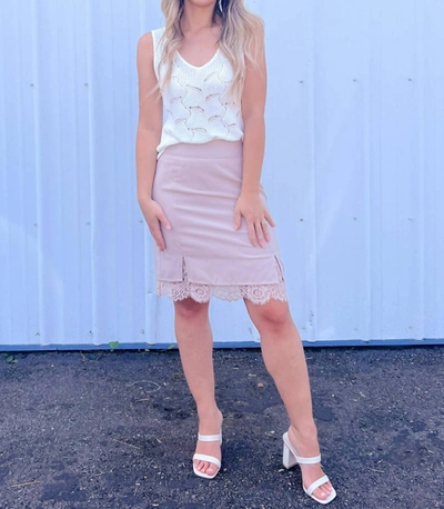 Shop Hem & Thread Lace Contrast Slit Hem Skirt In Ecru In Pink