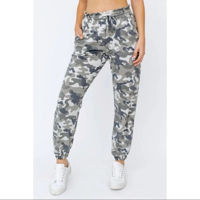 Shop Le Lis Attention Paperbag Joggers In Camo In Grey