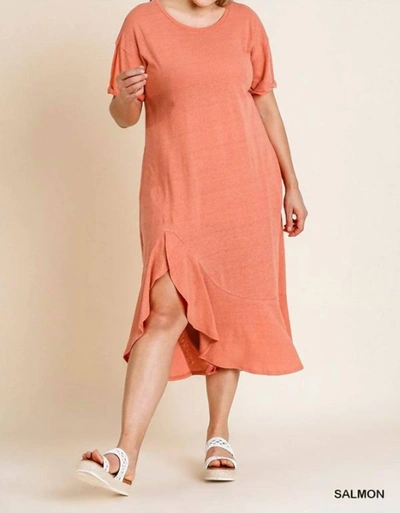 Shop Umgee Maxi Ruffle Short Sleeve Plus Dress In Salmon In Pink