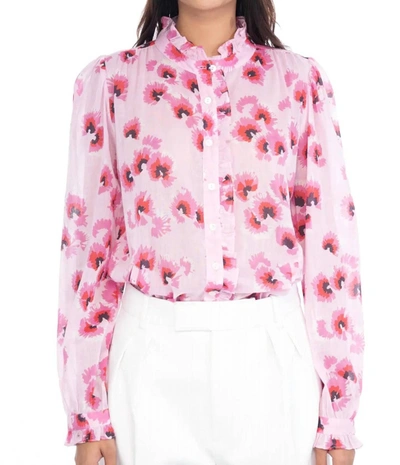 Shop Banjanan Christina Shirt In Leopard Floral Tulle In Pink