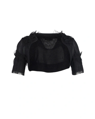 Shop Rochas Lace Shrug In Black Wool