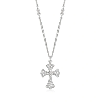 Ross-simons Diamond Cross Pendant Necklace In Sterling Silver In Multi