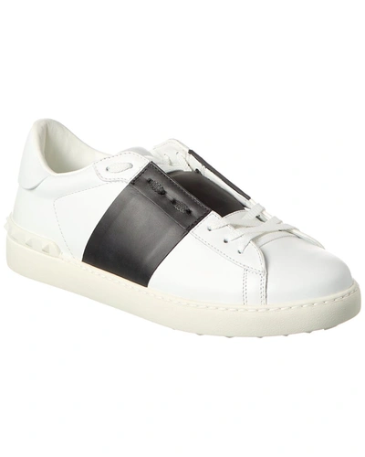 Shop Valentino Rockstud Open Leather Sneaker In White