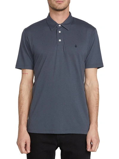 Shop Volcom Mens Logo Collared Polo Shirt In Blue