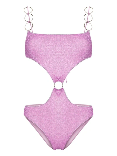 Shop Oseree Oséree One-piece Swimsuit With Lurex Cut-out In Pink & Purple