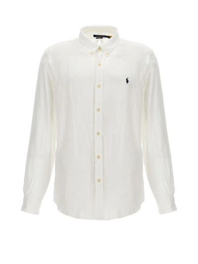 Shop Polo Ralph Lauren Logo Embroidery Shirt In White