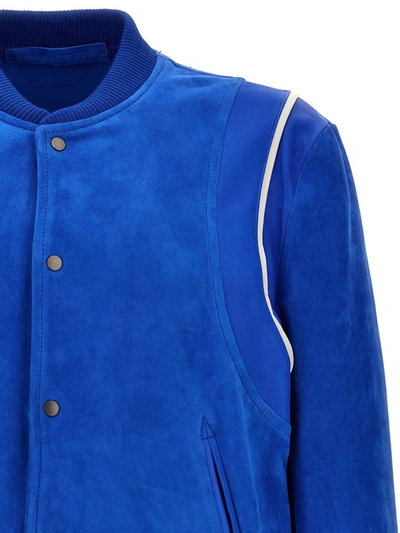 Shop Salvatore Santoro Suede Bomber Jacket In Blue
