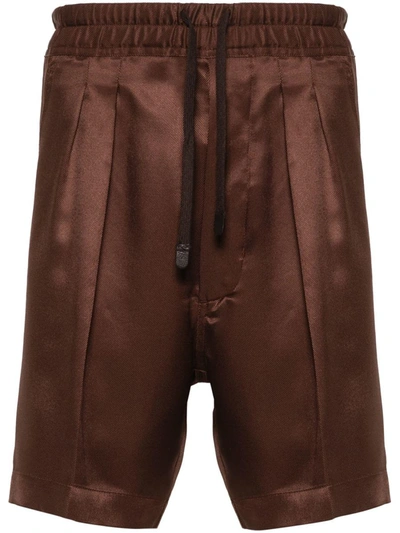 Shop Tom Ford Pleated Silk Twill Shorts In Brown