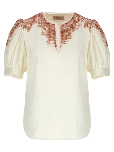 Shop Twinset 'toile' Blouse In White