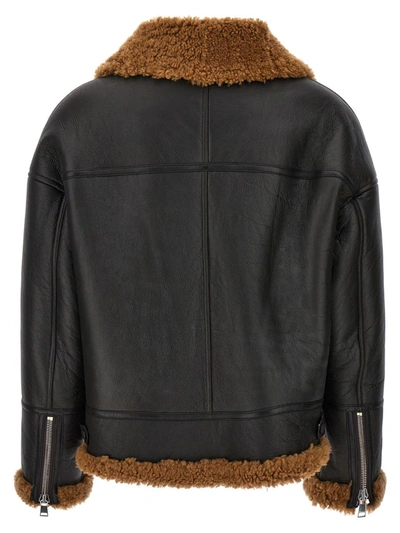 Yves Salomon Shearling-trimmed Leather Biker Jacket In Brown