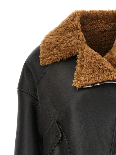 Yves Salomon Shearling-trimmed Leather Biker Jacket In Brown