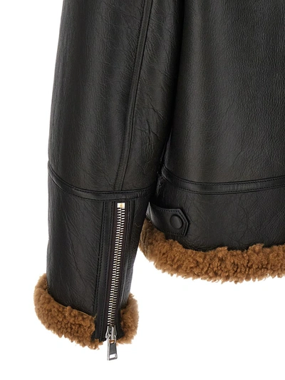 Yves Salomon Shearling-trimmed Leather Biker Jacket In Brown