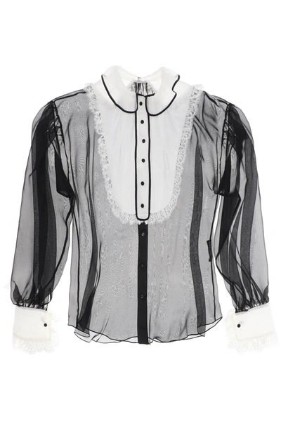 Shop Dolce & Gabbana Blusa In Chiffon Con Plastron In Black, White
