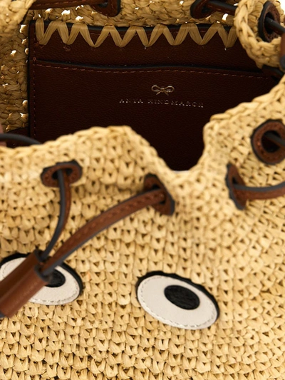 Shop Anya Hindmarch 'raffia Eyes Drawstring' Crossbody Bag In Beige
