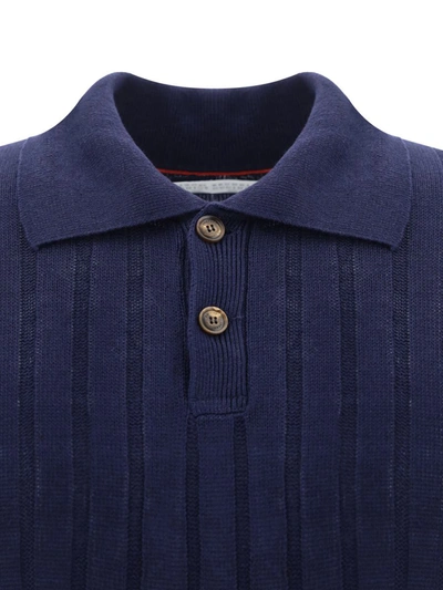 Shop Brunello Cucinelli Polo Shirts In Navy+oyster