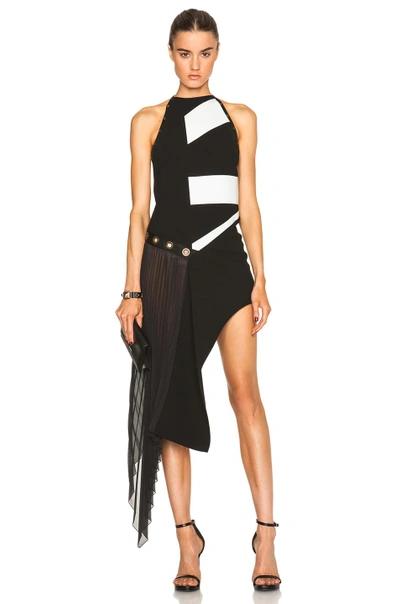 Shop Anthony Vaccarello Asymmetric Pleated Dress In Black & White