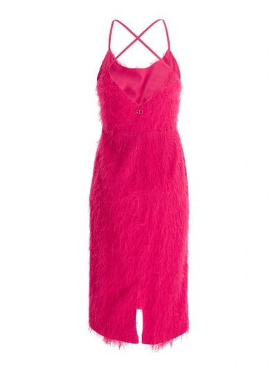 Shop Twinset Pink Frayed Midi Dress In Technical Fabric Woman