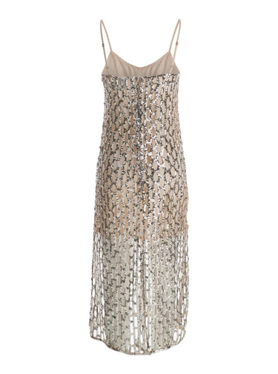 Shop Forte Forte Silver Sequins Mesh Slip Dress In Satin Woman In Grey