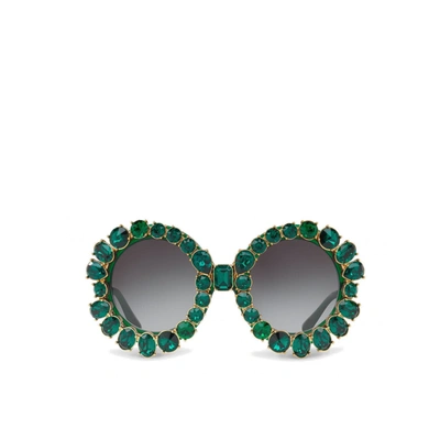 Shop Dolce & Gabbana Crystal Sunglasses In Green