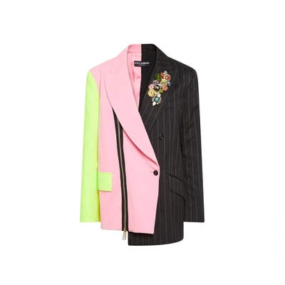 Shop Dolce & Gabbana Double-breasted Patchwork Jacket In Pink