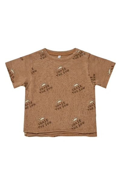 Shop Quincy Mae Chase The Sun Cotton Raw Edge T-shirt In Camel
