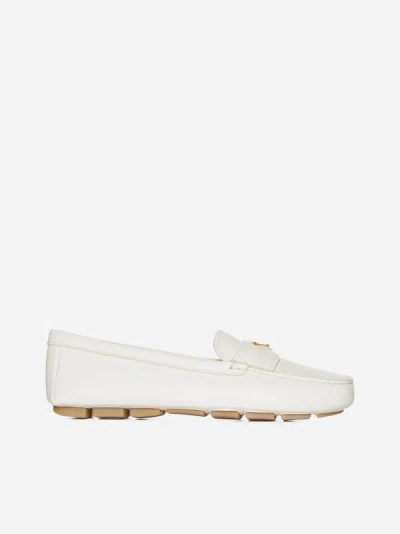 Shop Prada Leather Loafers In Ivory
