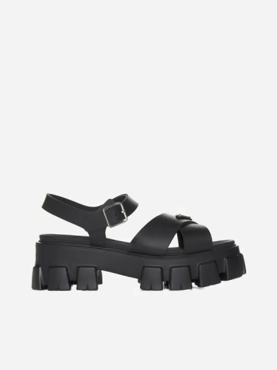 Shop Prada Monolith Rubber Sandals In Black