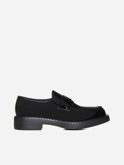 Shop Prada Logo-plaque Patent Leather Loafers In Black