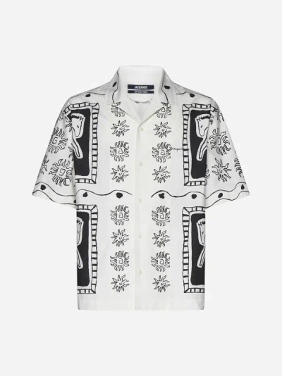 Shop Jacquemus Jean Print Cotton Shirt In White,black