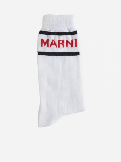 Shop Marni Logo Cotton-blend Socks In White