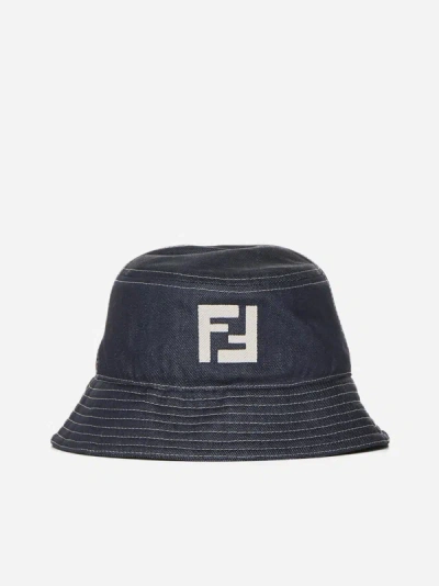 Shop Fendi Ff Denim Bucket Hat In Blue