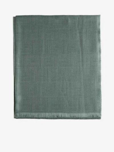 Shop Fendi Ff Wool And Silk Scarf In Green