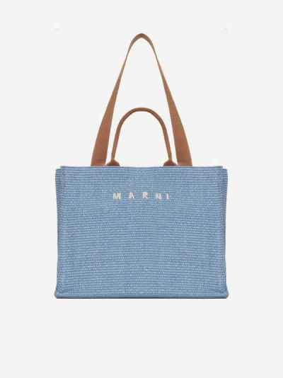 Shop Marni Basket Raffia Large Tote Bag In Opal,moca