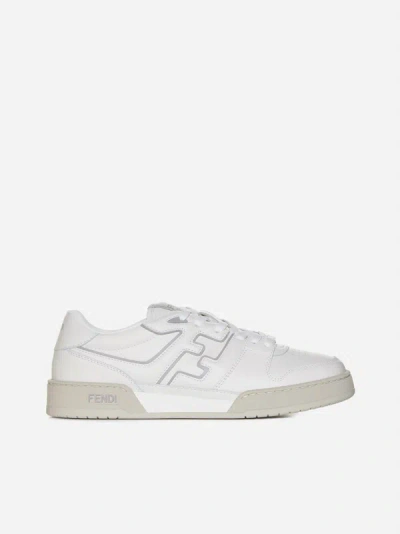 Shop Fendi Match Leather Sneakers In White,light Grey