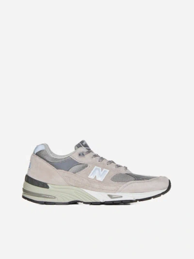 Shop New Balance 991 Suede, Leather And Mesh Sneakers In Grey