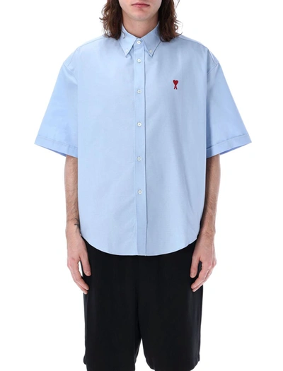 Shop Ami Alexandre Mattiussi Ami Paris Boxy Fit Short Sleeve Shirt In Cashmere Blue