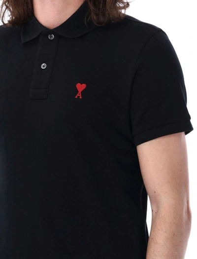 Shop Ami Alexandre Mattiussi Ami Paris Red Ami De Coeur Polo Shirt In Black
